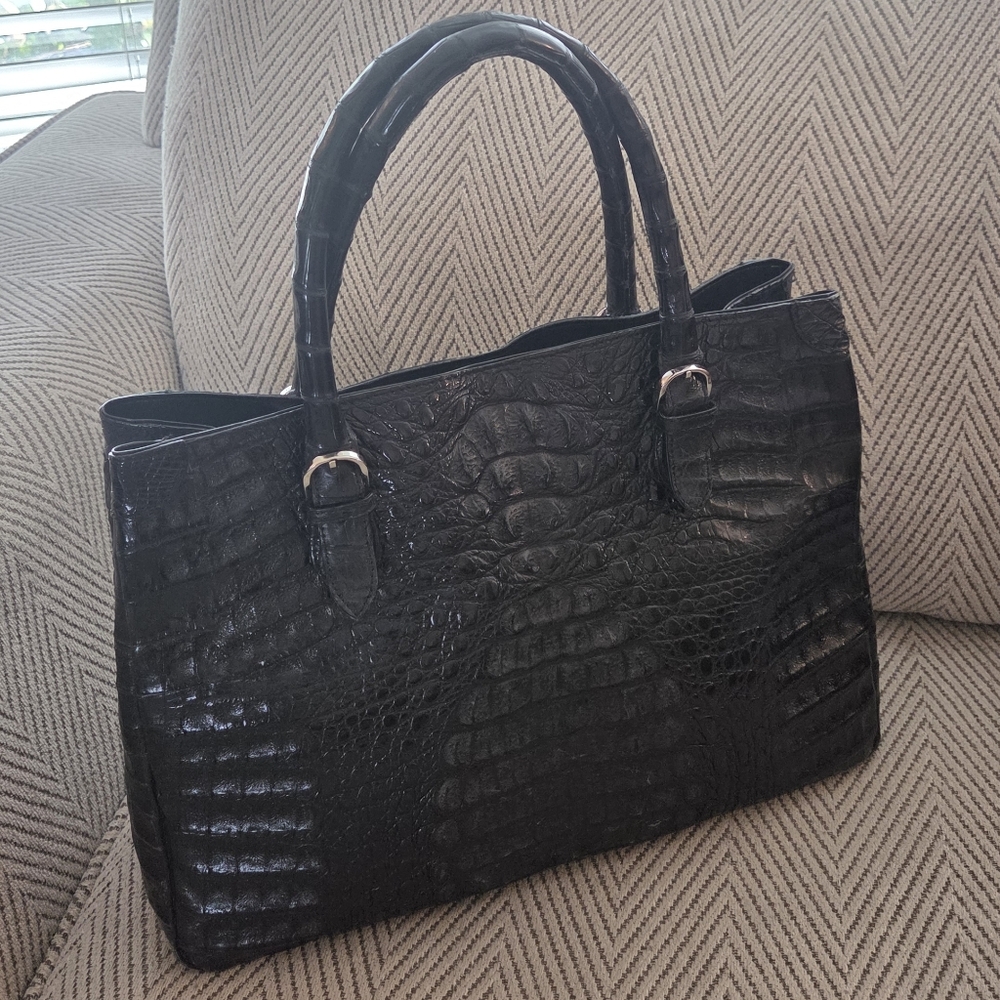 Black MEDIUM SIZE SHOULDER PURSE BAG LEATHER CROC EMBOSSED